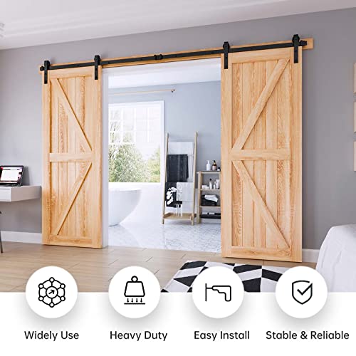 EaseLife 10 FT Double Door Sliding Barn Door Hardware Track Kit,Basic J Pulley,Heavy Duty,Slide Smoothly Quietly,Easy Install (10FT Track Kit for Double 30" Wide Door) - size: 10 Feet