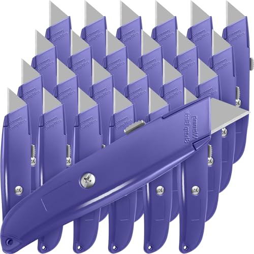 Reginary 20 Pcs Box Cutter Bulk Retractable Utility Knife, Purple - color: Purple