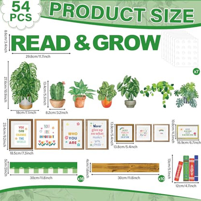 Plant Bookshelf Bulletin Board Set Read and Grow Motivational Greenery Classroom Decor Reading Library Back to School Positive Eucalyptus Potted Paper Cutouts for School Wall Decor Supplies - style: Plant Bookshelf