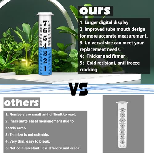 Rain Gauge Replacement Tube, Accurate Rain Gauges Outdoors Best Rated, 7" Capacity Plastic Rain Gauge Tube Replacement for Yard & Garden, Water Gauge for Rain, 2 Rainfall Meter Tube with 1 Clean Brush - color: 2pcs Plastic Rain Gauge Tube