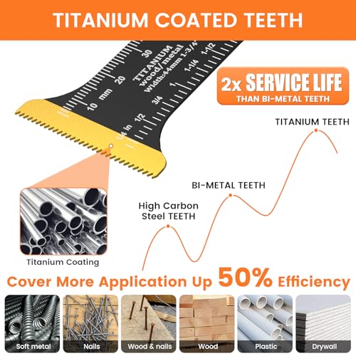 JTWEB 50PCS Titanium Oscillating Multitool Blades, Oscillating Tool Blades for Metal Nails Oscillating Saw Blades Metal Cutting, Multi Tool Blades Kits Wood Plastic for Milwaukee Rockwell Ryobi - color: 50PCS