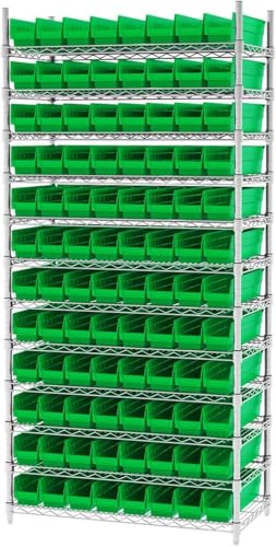 Akro-Mils 30128 Plastic Nesting Shelf Bin Box, (18-Inch x 4-Inch x 4-Inch), Green, (12-Pack) - color: Green