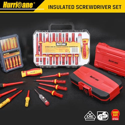 HURRICANE Premium 1000V Precision Insulated Screwdriver Set, 6 Piece S2 Steel Mini Electrician Screwdrivers with SL1.8/2.0/2.5/3.0mm & PH00/PH0, VDE Certified for DIY & Professional Electrical Repair - size: 6 pc Premium Mini VDE Screwdriver Set