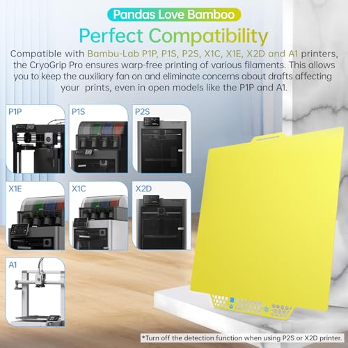 BIQU CryoGrip Pro Glacier Yellow Compatible with Bambu-Lab P1S/P1P/P2S/X2D/X1C/X1E/A1 3D Printers 257x257MM Panda Build Plate Double Sided Upgrade Removable Surface Platform - color: Glacier-Yellow, size: P1/P2/X1/A1/X2D