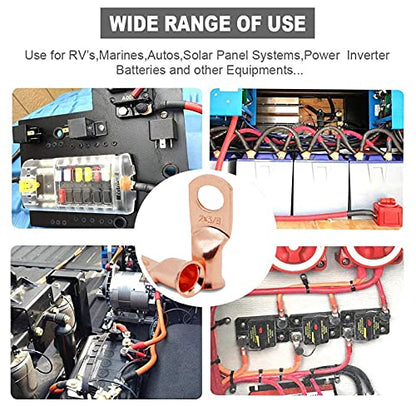 TKDMR 10 PCS 4 AWG - 1/2 Battery Cable Lugs Copper Wire Ring Terminals - size: 4 Awg - 1/2" (M12) Ring