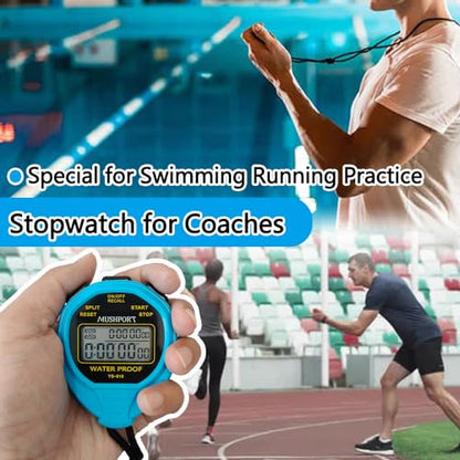 Waterproof Stopwatch Timer 30 Laps/Splits Digital Stop-Watch, Blue - style: 30 laps/splits waterproof-blue