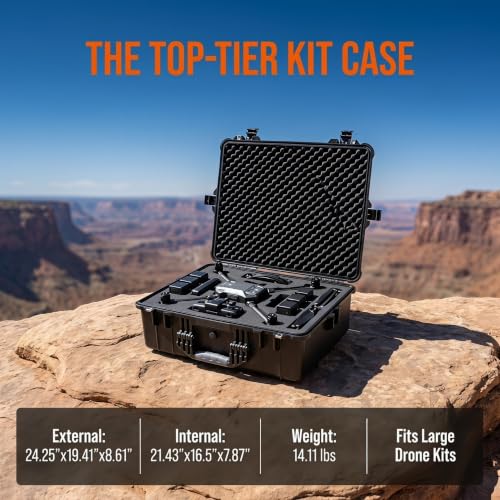 MEIJIA All Weather Waterproof Hard Camera Case,Hard Case with Customizable Fit Foam,Fit Use of Drones,Camera,Equipments,Pistols,Elegant Black (Black, 24.25"X19.43"X8.68") - size: 24.25" x 19.43" x 8.68"