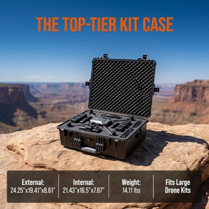 MEIJIA All Weather Waterproof Hard Camera Case,Hard Case with Customizable Fit Foam,Fit Use of Drones,Camera,Equipments,Pistols,Elegant Black (Black, 24.25"X19.43"X8.68") - size: 24.25" x 19.43" x 8.68"