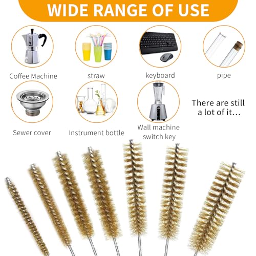 7 Pcs Brass Brush Set, 12'' Long Handle Pipe Cleaner Brush for Deep Cleaning, Bottle Brush for Engine Auto Parts Bottle Keyboards Narrow Space & Paint on Various Metal Pipes Cleaning