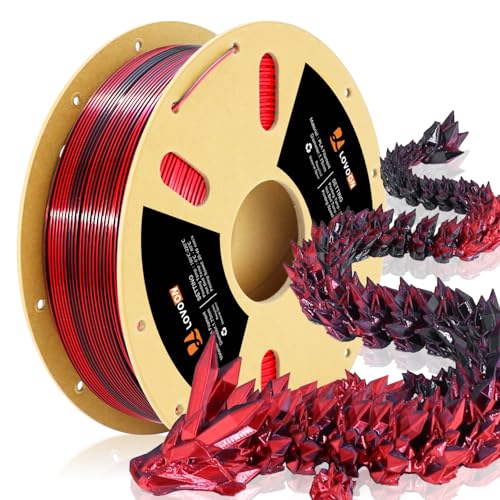 LOVOON PLA Filament 1.75mm Silk Dualcolors Red Black, Shiny Coextrusion PLA Filament, Color Change by Angle 3D Printing Filament, Silk Red Black, 1KG(2.2lb)/Spool - color: 2colors Silk Black/Red, size: 1 kg