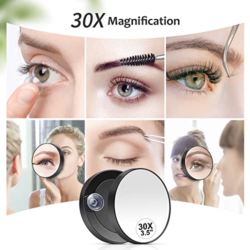 MIYADIVA 30X Magnifying Mirror, Small Travel Mirror with Suction Cup and Tweezers, 3.5 Inches - color: Black-30x