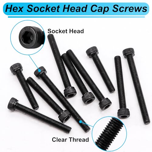 185PCS Black M5 Hex Socket Head Cap Screws, M5 x 30/35/40/45/50mm Metric Screws Bolts Nuts Washers Assortment Kit with Hex Wrench, 12.9 Grade Alloy Steel - color: BK-M5 x 30-50mm/