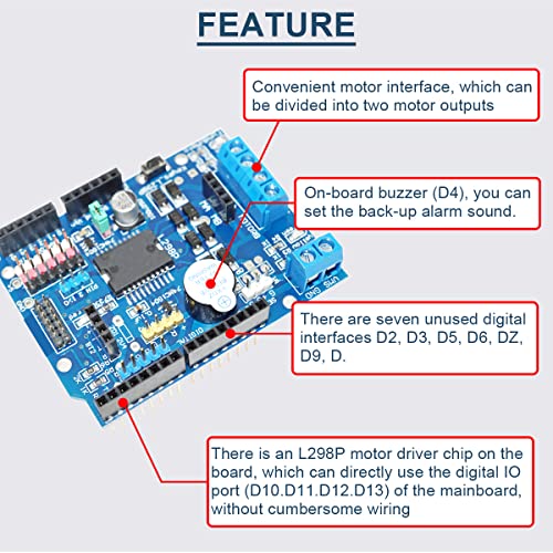L298P Motor Driver Module H-Bridge Driver Shield Expansion Board Speed Controller High-Power DC Stepper Motor Controller Bluetooth Interface with 24AWG Cable for Arduino