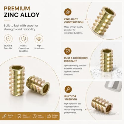 Hex Socket Wood Threaded Inserts 230Pcs,M4/M5/M6/M8/M10 Furniture Fasteners