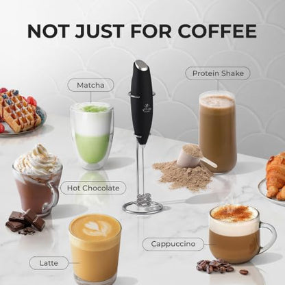 Zulay Kitchen Powerful Milk Frother Wand With Duracell Batteries - Ultra Fast Handheld Drink Mixer - Electric Whisk Foam Maker for Coffee, Lattes, Cappuccino & Matcha - Triple Whisk - Black - color: 01 - Alpha Black, size: Triple Whisk + Batteries