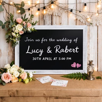 SELEAD Magnetic Chalkboard Words Sign - 20" x 30", White Solid Wood Frame - color: Rustic White, size: 20"W x 30"H