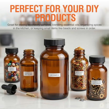 PEKYBIO 24 Pack 100ML Amber Glass Wide Mouth Packer Bottle with Cap - size: 100 mL (3.4 fl oz) Packer Bottle