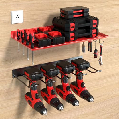 KSVO Wall Mount Power Tool Organizer, Heavy Duty Drill Rack, Red