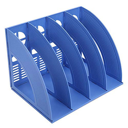 Marte Vanci Magazine File Holder Vertical PP Folder Book Desktop Organizer Plastic Storage Sturdy Vertical 4 Section Folder (Blue) - color: Blue 4 Section