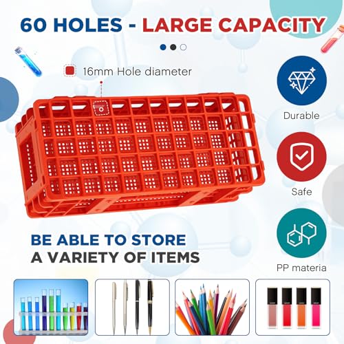 CroBlissful 4 Pcs 60 Hole Plastic Test Tube Rack Lab Holder Rack for 16mm/20mm Tube Detachable, Red - color: Red, size: 60 Hole