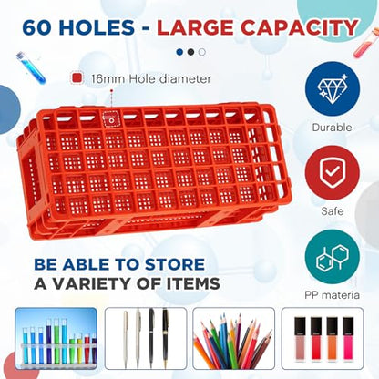 CroBlissful 4 Pcs 60 Hole Plastic Test Tube Rack Lab Holder Rack for 16mm/20mm Tube Detachable, Red - color: Red, size: 60 Hole