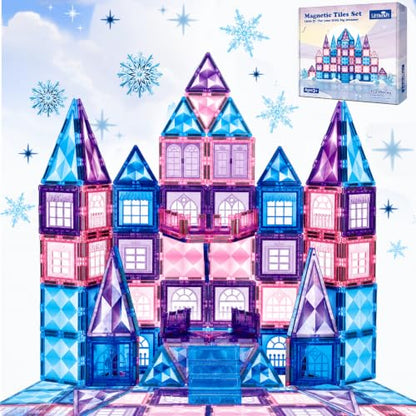 Little Pi 102pcs Frozen Princess Magnetic Tiles, Magnetic Blocks - Blue - color: Blue Castle