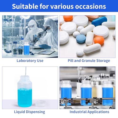 12 Pcs 32 oz 1000ml Polypropylene Wide Mouth Reagent Bottle with Screw Caps and Labels Plastic Sample Storage Containers for Laboratory, Classroom, Home