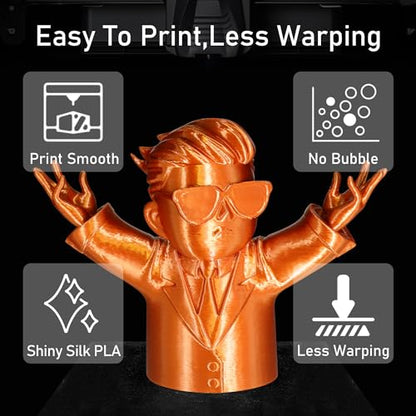 Silk Metallic Shiny Copper 3D Printer Filament, 1.75mm PLA 3D Printing Material 1kg 2.2lbs/Spool,for FDM 3D Printer - color: Silk Metallic Copper