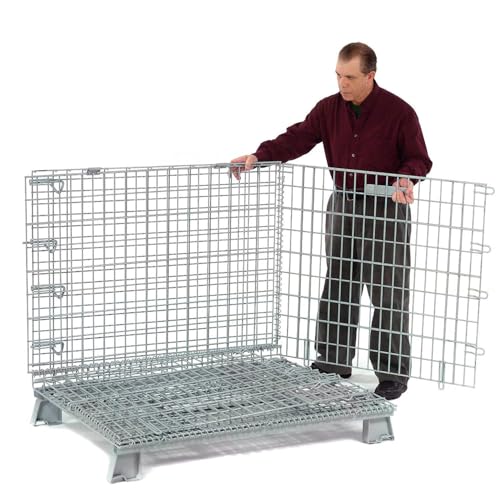 Global Industrial Wire Mesh Folding Open-Top Container, 21 Cu. Ft. Capacity, 5000 Lb Capacity, 40" L x 32" W x 34-1/2"H, Stackable and Collapsible, Gray