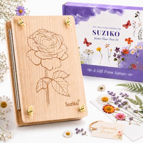 Suziko Large Flower Press Kit with Rose Pattern for Adults & Kids - 10.8 x 6.9 Inch Flower and Leaf Preservation Art Craft Kit, Great Gift for Nature Lovers - size: Rose 10.8" x 6.9"
