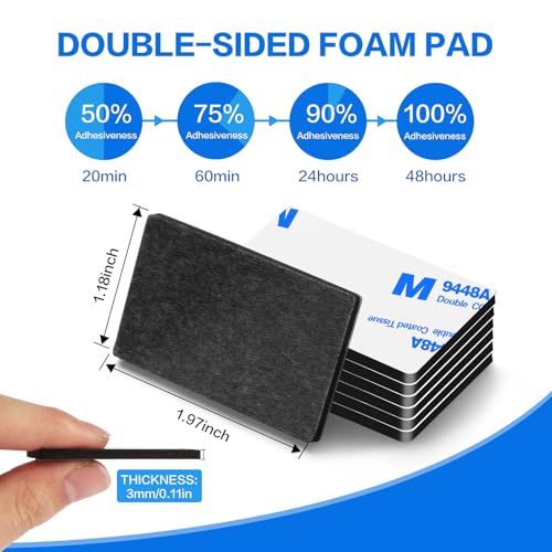 Double Sided Adhesive Tape Pads Heavy Duty, Mounting Tape,48Pcs 3mm Thickness Pre-Cut Foam Tape,Super-Sticky Black Strong Pads Rectangle Shape Waterproof for Walls Picture, Car, Home, Office - color: Black