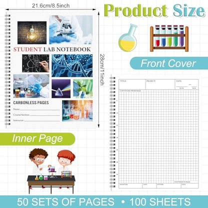 4 Pcs Carbonless Lab Notebook Student, 8.5"x11" Spiral Bound - style: Student