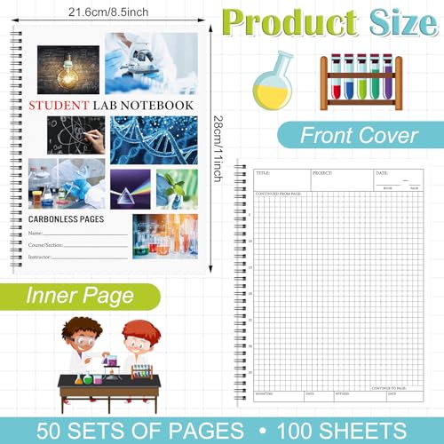 4 Pcs Carbonless Lab Notebook Student, 8.5"x11" Spiral Bound - style: Student