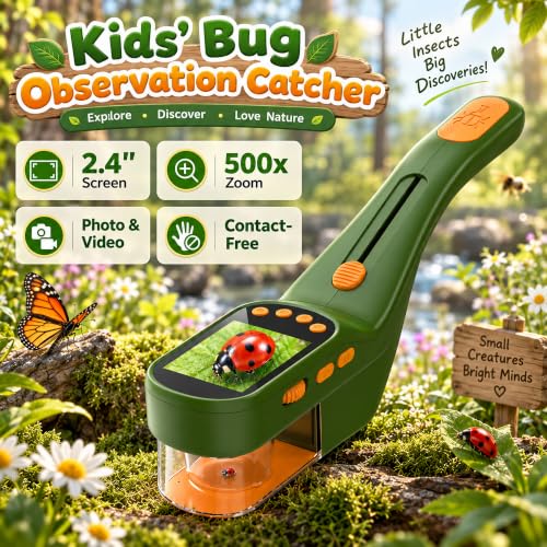Bug Catcher for Kids, 500X Zoom, 2.4" Screen, STEM Toy for Ages 4-8