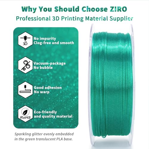 ZIRO 3D Printing Filament, 1.75mm Twinkle Effect 1KG Spool, Lake Green - color: Lake Green