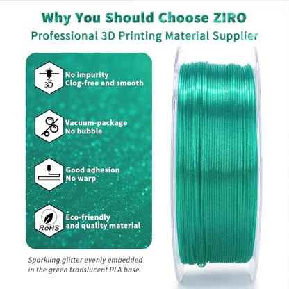 ZIRO 3D Printing Filament, 1.75mm Twinkle Effect 1KG Spool, Lake Green - color: Lake Green