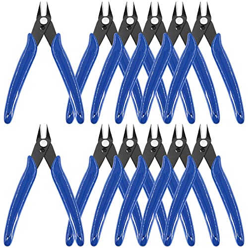 Keadic 12Pcs 5" Wire Cutters with Internal Spring and Soft Rubber Handle, Mini Flush Cutters, Micro Cutting Pliers Wire Nippers, Small Side Cutters for Hobby Modeling Jewelry Electronic Crafts (Blue)