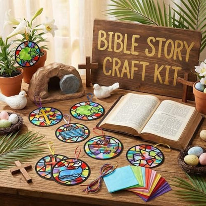 Eersida 32 Pcs Christian Suncatcher Craft Kit,Religious DIY Crafts Decor - style: Easter Religious