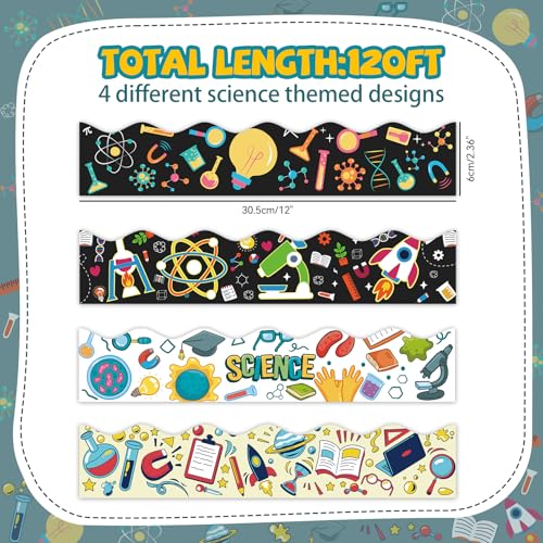 VABAMNA 120Ft Bulletin Board Decorations Science Bulletin Board Borders, Back to School Science Lab Border Trim for First Day of School Classroom Home Office Science Themed Party Door Wall Decor - color: Black