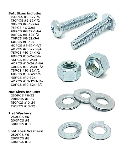 #6#8#10 Phillips Pan Head Machine Screws Bolts Flat & Split Washers & Hex Nuts Assortment Set