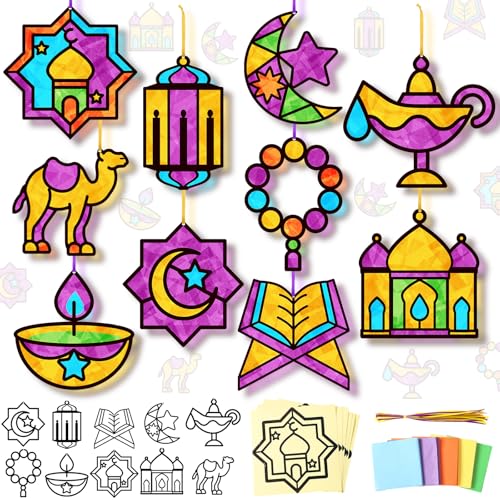 Eersida 32 Pcs Ramadan Eid Suncatcher Window Clings, Islamic Ornaments - style: Ramadan