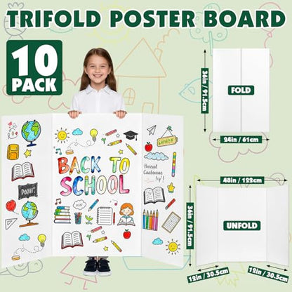 10 Pack White Trifold Poster Board, 36in x 48in Corrugated Project Board - size: 36''x48''-10P