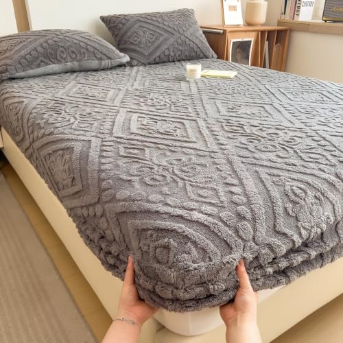 European Damask Embossed Plush Fitted Sheet,Cal King,Dark Gray,72x84inch - color: Dark Gray, size: California King(72"x84")