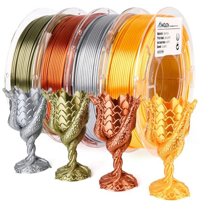 AMOLEN PLA 3D Printer Filament PLA Filament 1.75mm Silk Filament Bundle,Gold, Silver,Bronze, Red Copper,3D Printing Filament Bundle, 200gX 4 Spools - color: Gold/Silver/Bronze/Red Copper