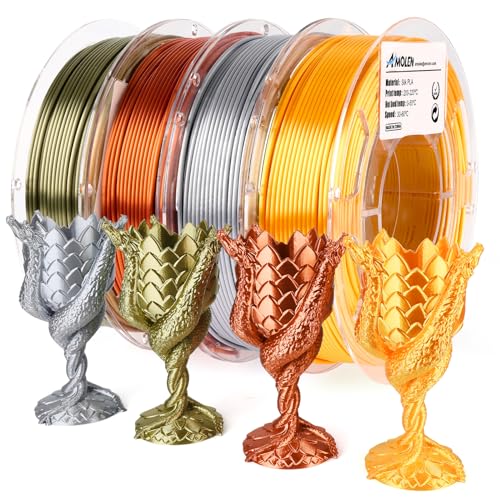 AMOLEN PLA 3D Printer Filament PLA Filament 1.75mm Silk Filament Bundle,Gold, Silver,Bronze, Red Copper,3D Printing Filament Bundle, 200gX 4 Spools - color: Gold/Silver/Bronze/Red Copper