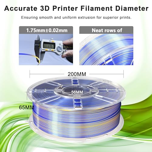 iBOSS Silk Dual Color Filament PLA Plus 3D Printer 1.75mm +/- 0.02mm, Clog-Free 3D Printer Filament PLA+ Shiny Filament 1kg(2.2lbs) for Most FDM 3D Printer, Shiny Silk Texture, Silk Gold Blue - color: B_ Dual Silk Blue & Gold