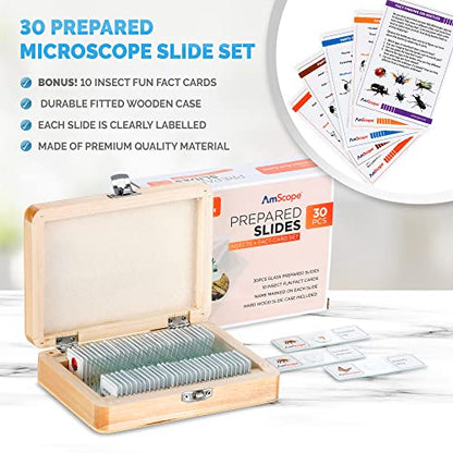 AmScope M30-BKI-PSI 1200X 52-pcs Microscope Kit with Deluxe Insect