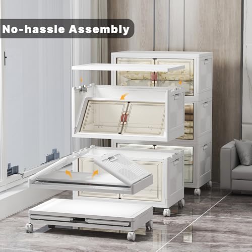UAMFURI Stackable Storage Bins, 1050QT Collapsible Drawers with 2 Lids - color: White-175QT, size: 6Pack with 2 top lids