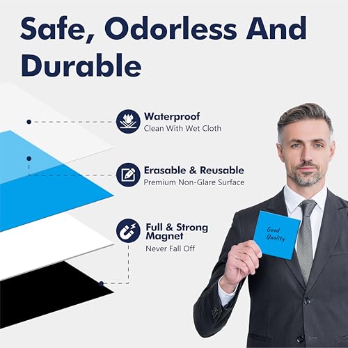 35 PCS Magnetic Sticky Notes, Reusable Dry-Erase Magnets, 7 Colors Magnetic Stickers with 1 Marker, Writable Labels for Whiteboard, Locker, Fridge, Metal Surfaces, School, Office, Home (3" x 3")