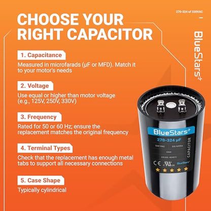 [2025 Upgraded] BlueStars 270-324 uF MFD 330 VAC Motor Start Capacitor